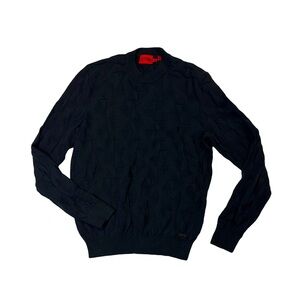 Hugo Boss mens S Small black jacquard geo print cotton crewneck sweater EUC